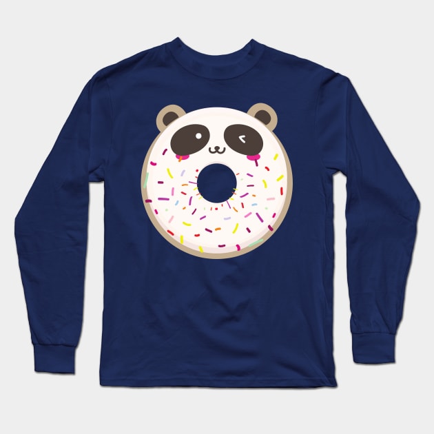 Winking Panda Kawaii Donut Long Sleeve T-Shirt by InkyArt
